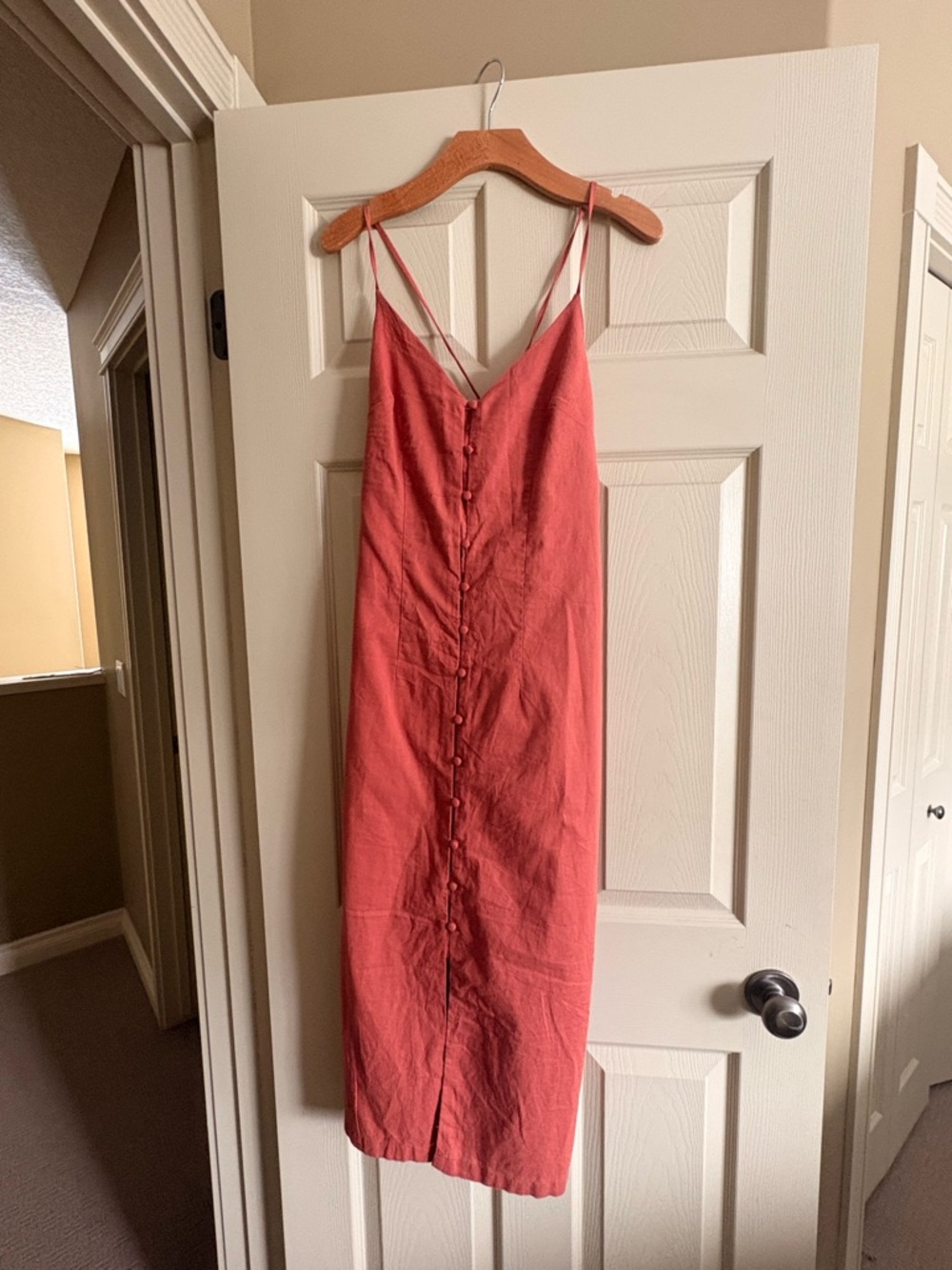 American Eagle Outfitters orange/coral Button-Front Midi Slip Dress